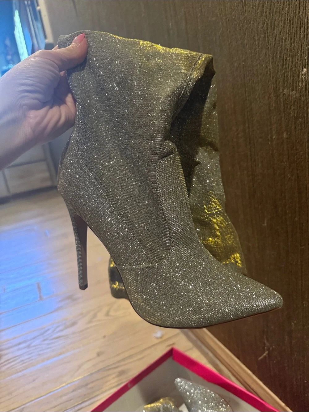 Silver Glitter Over-the-Knee Stiletto Boots - Women's